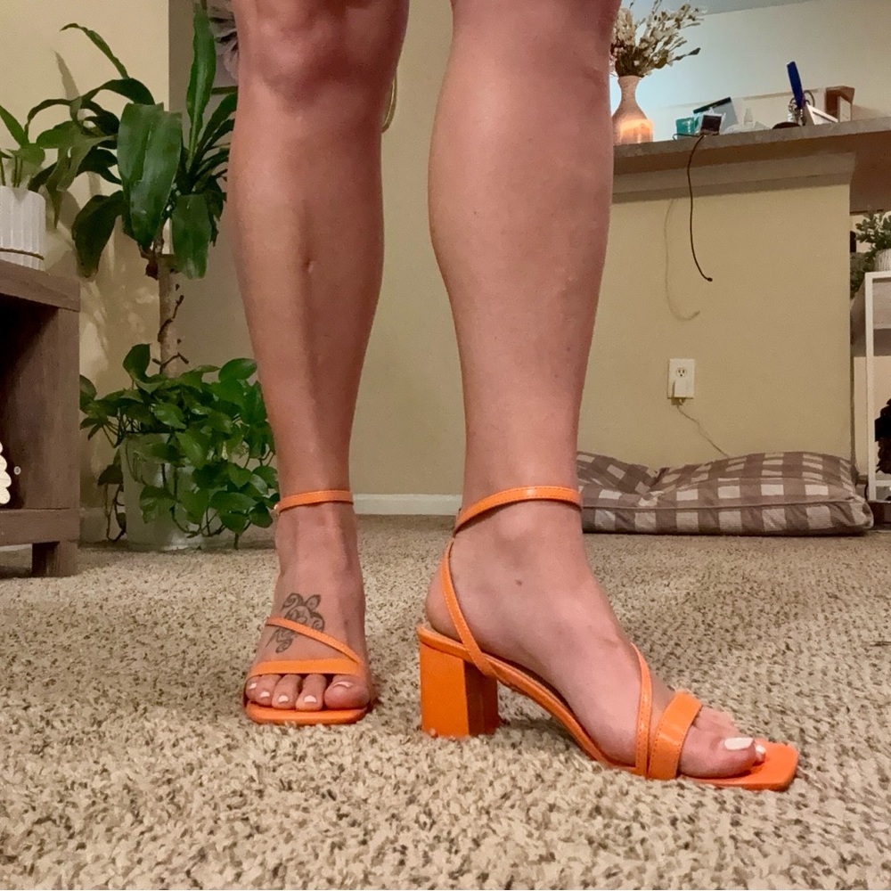 SHEIN Vibrant Orange Block Heel Sandals